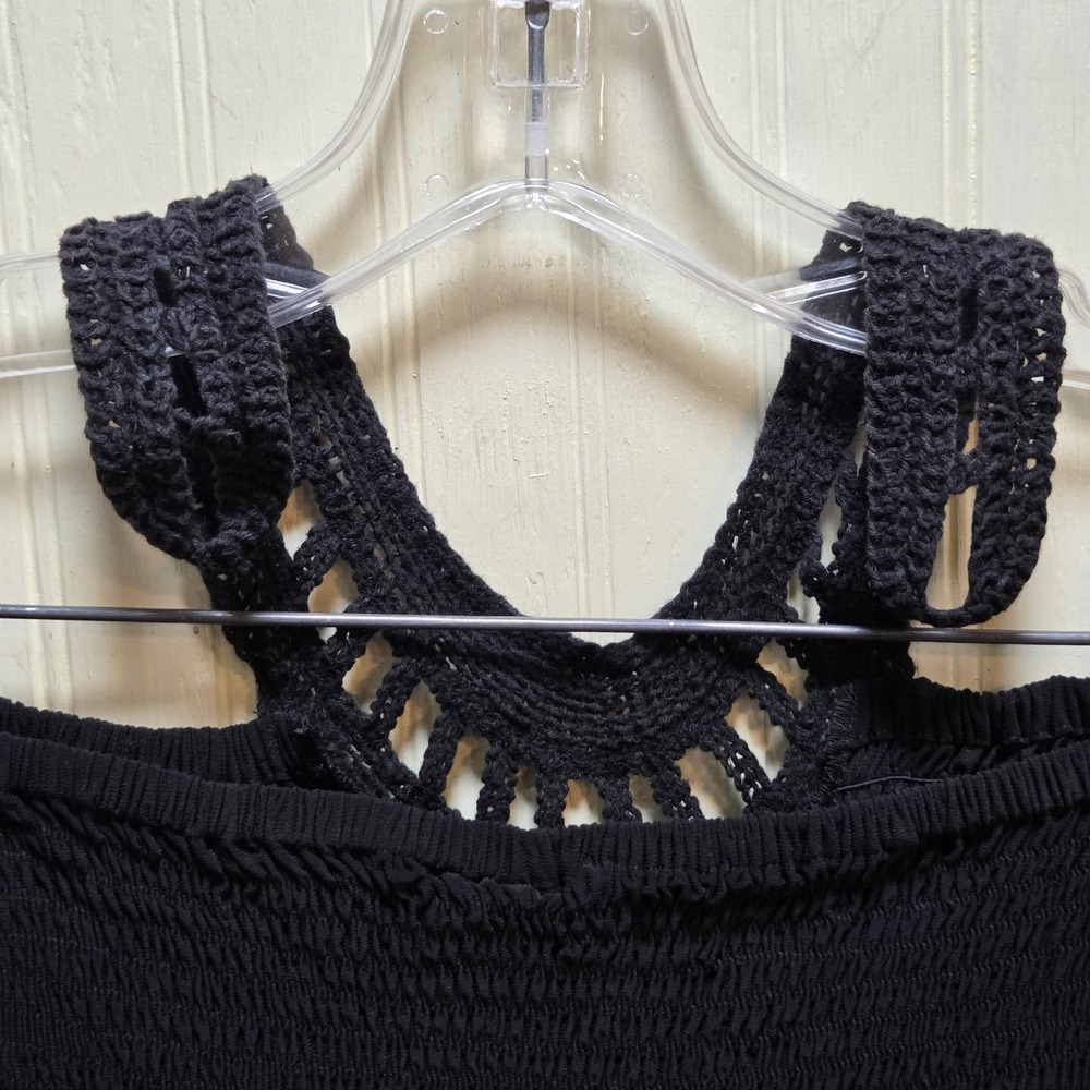 Madison Leigh Dress Womens 14 Black Smocked Halter Crochet Maxi Sundress Casual - Picture 4 of 7